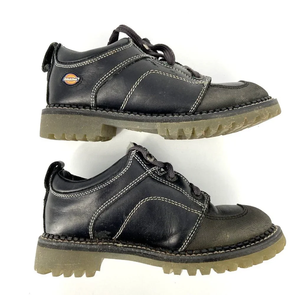 VTG Dickies Leather Lug Sole Shoes Black Womens Size 7 Genuine Grunge Speed Lace - Picture 6 of 16